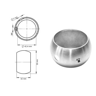 E468/424 Ledstångsstöd  i rostfritt stål Ø42,4x2  AISI316 - Slipad
