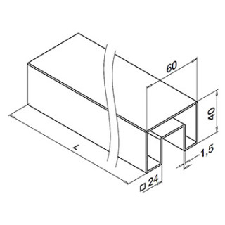 146924-640-50-12 Notrör Rostfri handledare L- 5m för glas 60 x 40  - Slipad