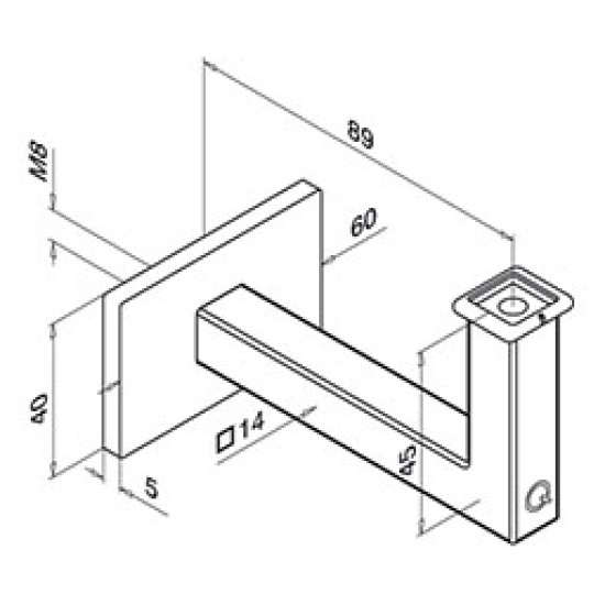 13411100012 Handrail bracket, Wall-tube, squareline, M8 flat, stainless steel AISI 304 satined