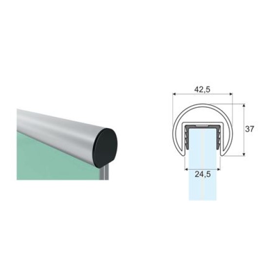 PR-6539-A Handledare för glas Ø42,5mm L6m matt natural Aluminium eloxerad