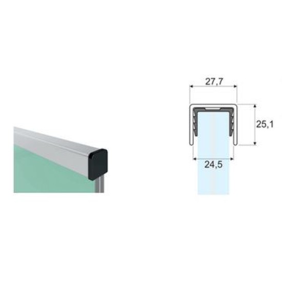 PR-6540/R Handledare för glas 27,7 x 25,1  L6m Aluminium eloxerad rostfritt stål effekt
