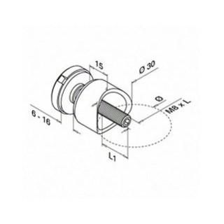 130746-042-12 Glass adapter, Ø 30mm, Ø42,4 mm for glass thickness 6-16mm,