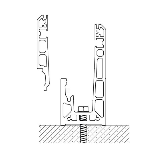 1601282 Bottenprofil för golvmontage  5,0 m Silvermatt  för glasning av 12,76 eller 16,76 mm glas.