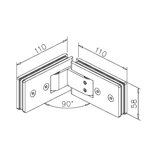 41060209012 Dusch gångjärn 90° justerbart Glas / Glas till glastjocklek, 10-12mm stainl. st. 304