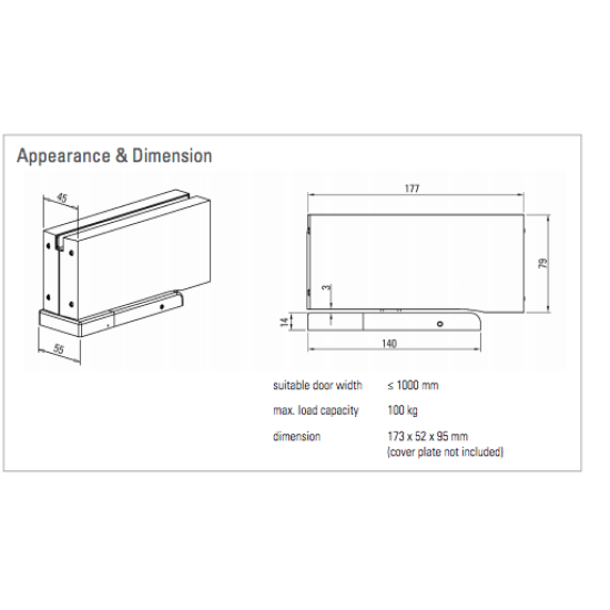 45010600012 Swing Door Floor/Glass hydraulic patch fitting to glass thickness 10-12mm stainl. st. 304