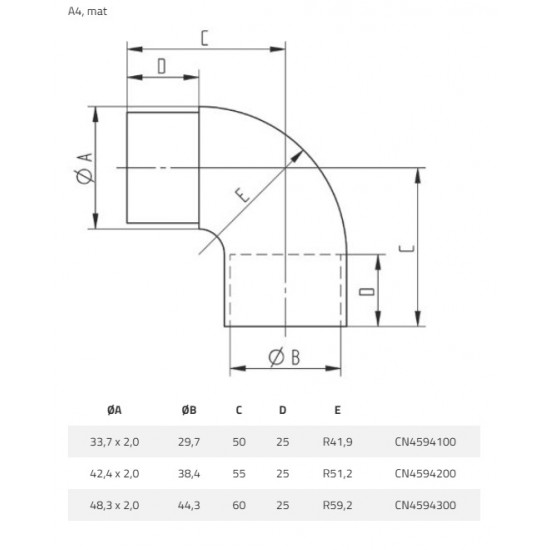 E45020 Rörböj 90° hona/hane mjuk Ø42,4x2 B65mm AISI316 - Slipad E45020 Rörböj 90° hona/hane mjuk Ø42,4x2 B65mm AISI316 - Slipad