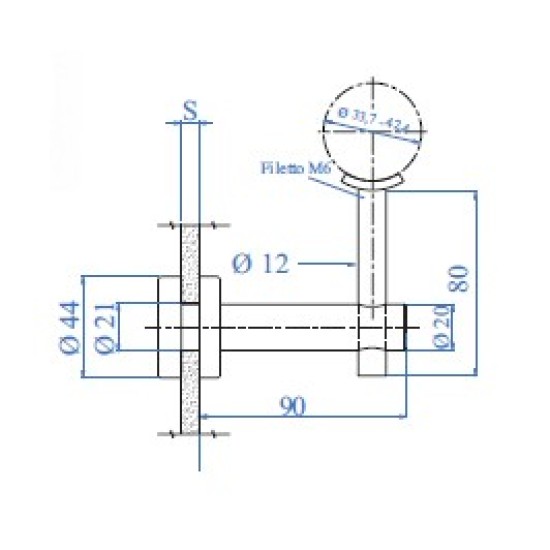 E022/S2316 Handledarkrok justerbar Ø21mm AISI316 - Slipad, 8/22mm