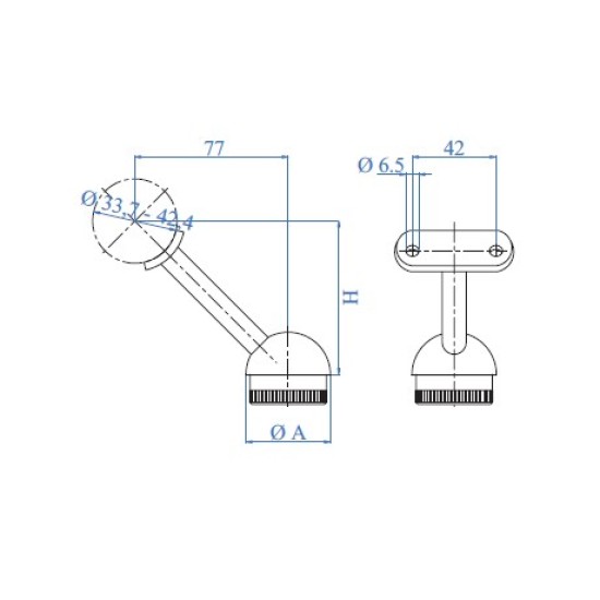 E038900 Ledstångshållare Ø42,4x2 H77mm AISI303 - Slipad Ø33,7-42,4mm