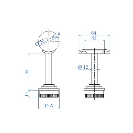 E039710 Ledstångshållare Ø42,4x2 H76mm AISI316 - Slipad Ø33,7-42,4mm