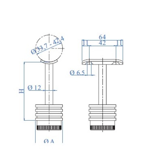 E040100 Ledstångshållare Ø42,4x2 H92mm AISI303 - Slipad Ø33,7-42,4mm