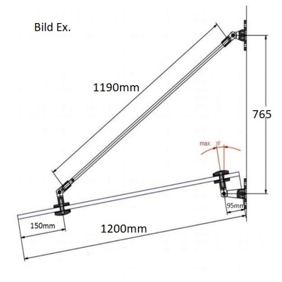 E1010 Skärmtak väggfäste nedre  120 x 50 x10mm / glashållare Ø 70 mm