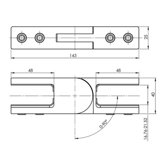 ES6011620  Ställbar fäste glas - glas / 16,76 till 21,52 mm glas AISI16 - Slipad