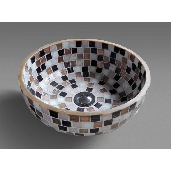  A016 Adria Ø36 cm handfat natursten mosaik - Material: Microglass