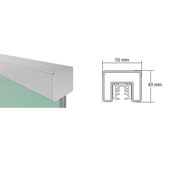 PR 7271  Handledare för glas 50 x 40 mm L6m  aluminium  / rostfritt stål effekt