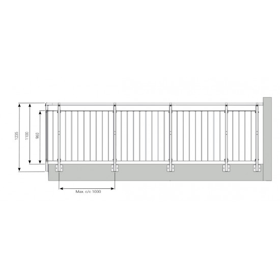 L1186 Galvaniserad räckes stolpe, sida, 40 x 40 x 3 mm