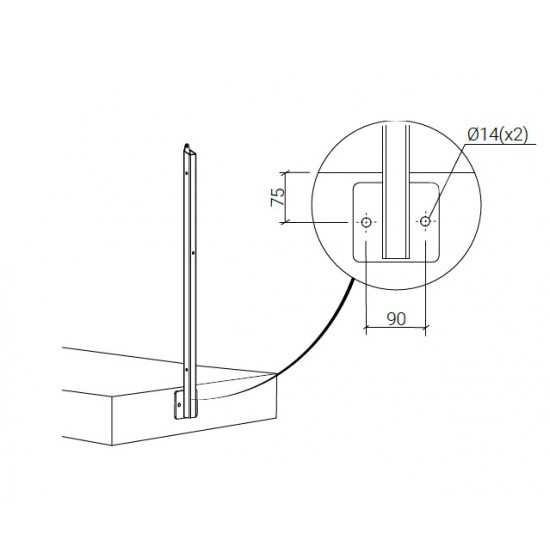L1186 Galvaniserad räckes stolpe, sida, 40 x 40 x 3 mm