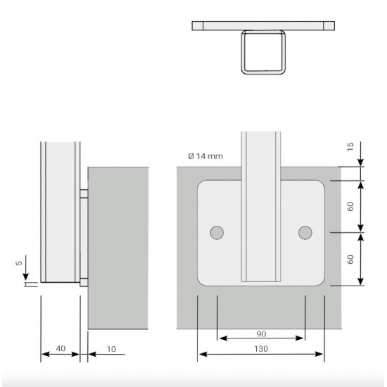 L1186 Galvaniserad räckes stolpe, sida, 40 x 40 x 3 mm