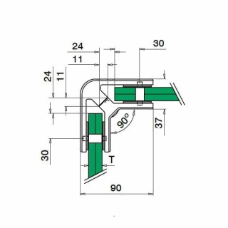 14420091012 90 Degree Glass Clamp for Glass 16,76mm up to 21.52mm Thickness