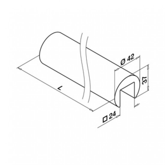 176950-042-25-43  Ledstångsprofil Ø42 mm L-2,5 m Ek lackerad  24x24mm