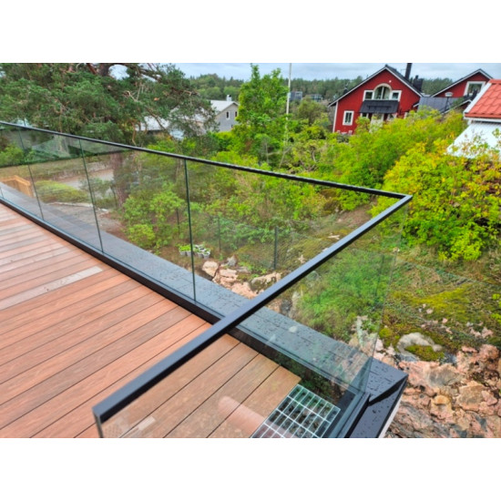 168210-050-00-82 Golvprofil 5m, Easy Glass Smart,  satin svart (RAL 9005), strukturerad yta, toppmonterad, 25µm i aluminium för glas från 12,76 till 21,52 mm glas.